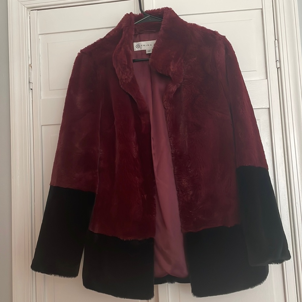 [Trina Turk] faux fur two-tone color block jacket